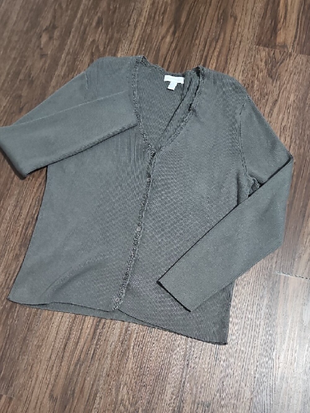 Charter Club Dark Olive Crochet Trim Cardigan Women’s XL
